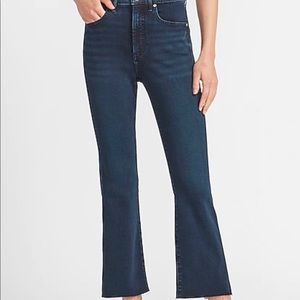 Express HIGH WAISTED RAW HEM CROPPED FLARE JEANS